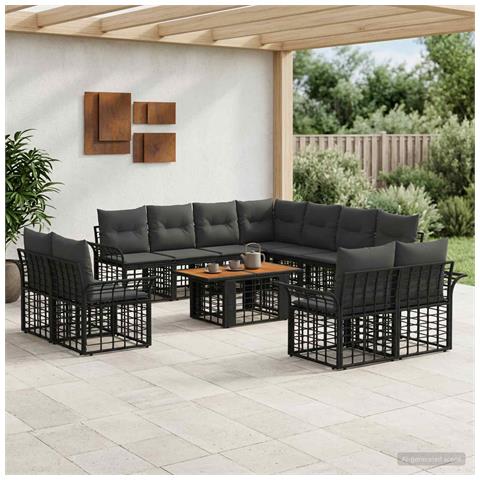 Set Divano da Giardino 12 pz Nero e Grigio scuro polyrattan - Foto 10