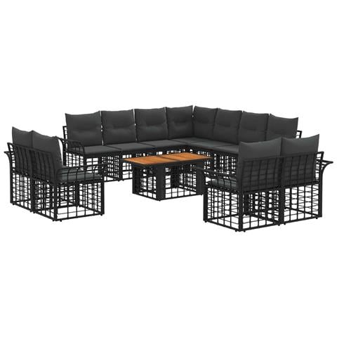 Set Divano da Giardino 12 pz Nero e Grigio scuro polyrattan - Foto 1