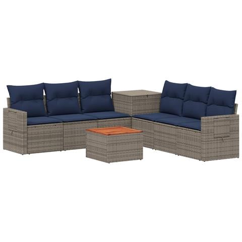 Set di divani 8 pz Grigio e Blu Navy Rattan sintetico e Acciaio - Foto 1