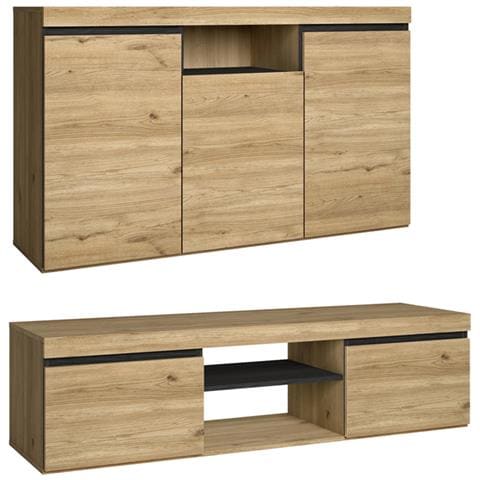 Set Naturale Soggiorno Sala Da Pranzo, Mobili Ausiliari, Buffet Mobile-tv 140cm Rovere Nordico Nero - Foto 1