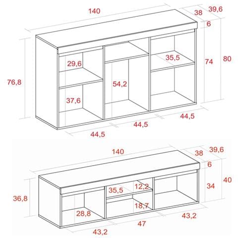 Set Naturale Soggiorno Sala Da Pranzo, Mobili Ausiliari, Buffet Mobile-tv 140cm Rovere Nordico Nero - Foto 6