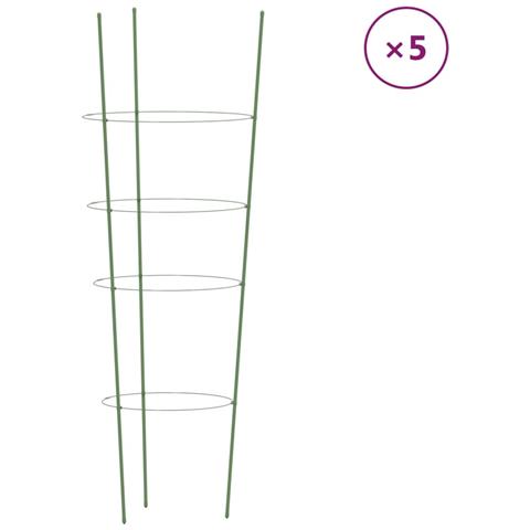 Supporti Piante Da Giardino Con 4 Anelli 5pz Verde 90cm Acciaio - Foto 2
