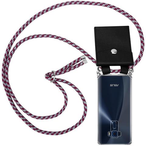Catena Di Telefoni Cellulari Compatibile Con Asus Zenfone 3 (5,2"" Zoll) In Rosso Bianco - Coperchio Protettivo In Silicone Con Anelli D'argento, Cinturino In Corda E Custodia Staccabile - Foto 1