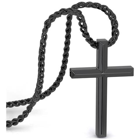 Collana Da Uomo In Acciaio Collana A Sospensione In Acciaio Inossidabile Per Uomo - Croce, Nero, Lunghezza 50cm - Foto 1