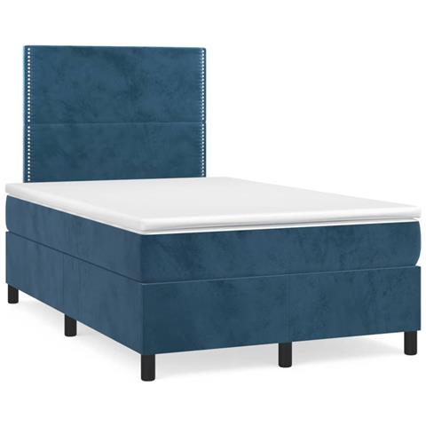 Letto A Molle Materasso E Led Blu Scuro 120x190 Cm In Velluto - Foto 1