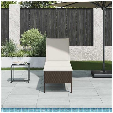 Lettino Prendisole con Cuscino Marrone 55x200x44 cm Polyrattan - Foto 1