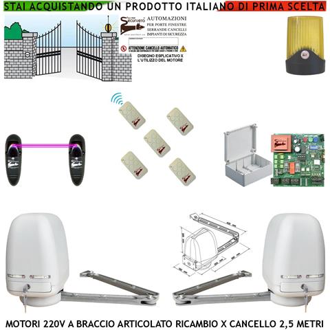 Motori Cancello Elettrico 220 V Braccio Articolato Ricambio Cancello Automatico 5 Mt 2 Ante Battenti Da 0,5 Fino A 2,5 - Foto 1