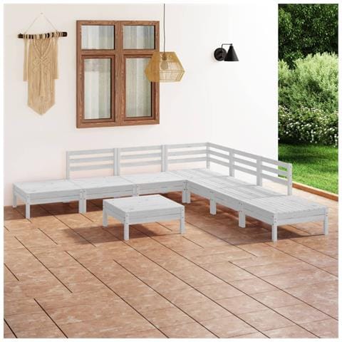Set Salotto Da Giardino 8 Pz In Legno Massello Di Pino Bianco - Foto 1