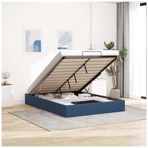 Struttura Letto Pouf Senza Materasso Blu 140x200cm In Tessuto - Foto 1