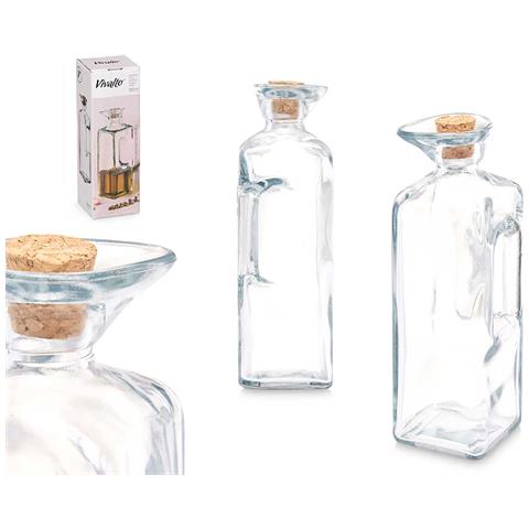 Dam Contenitore Olio Quadrato Manico Tappo Sughero 330 Ml 8x8x19 Cm. Colore Trasparente - Foto 2