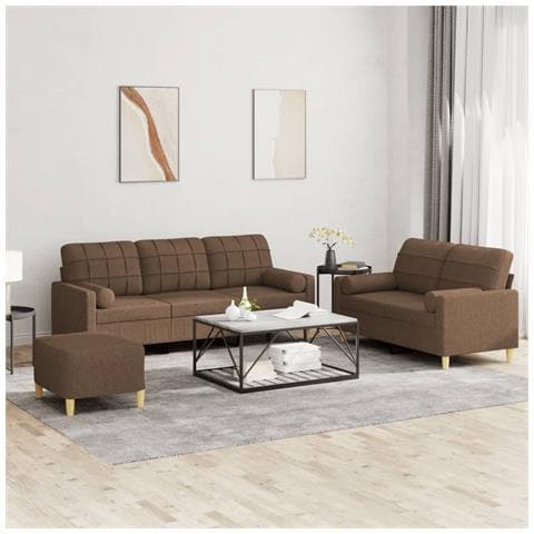 Set di Divani 3 pz con Cuscini Marrone in Tessuto - Foto 2