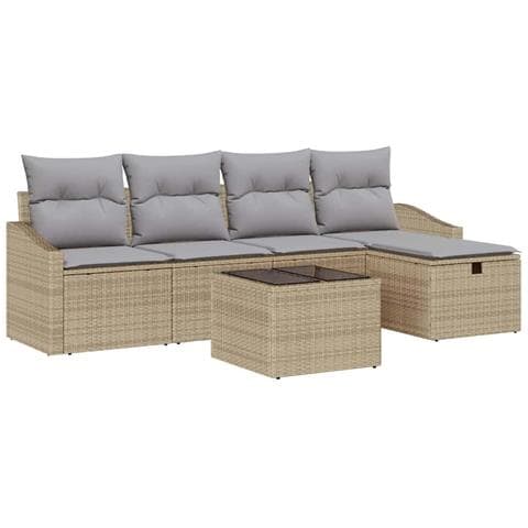 Set Divano da Giardino 6 Pezzi con Cuscini Beige Rattan PE - Foto 1