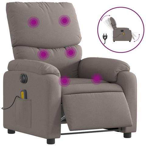 Poltrona Massaggiante Reclinabile Elettrica Tortora in Tessuto - Foto 1