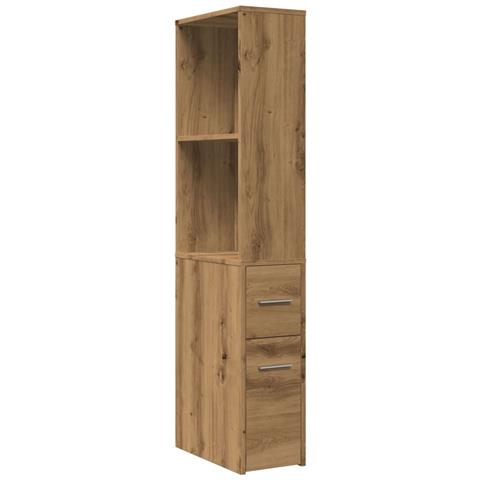 Mobile da Bagno Stretto con Ruote Rovere Artigianale Truciolato - Foto 1