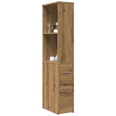 Mobile da Bagno Stretto con Ruote Rovere Artigianale Truciolato - Foto 2