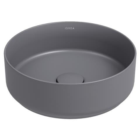 Lavabo Tondo Da Appoggio Senza Troppo Pieno In Ceramica Senza Foro Rubinetto - Grigio Pietra Opaco - Foto 1