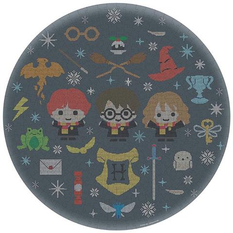 Puzzle Rotondo 500 Pezzi Natale A Hogwarts 50cm Con Scatola Decorativa, Multicolore - Foto 1
