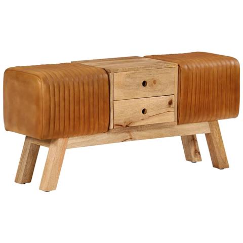 Lusso Casadino - Panca Bok Marrone 107cm Vera Pelle Di Capra E Massello Di Mango - Foto 2