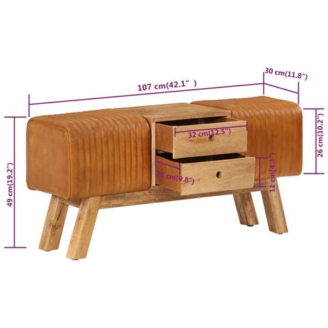 Lusso Casadino - Panca Bok Marrone 107cm Vera Pelle Di Capra E Massello Di Mango - Foto 8