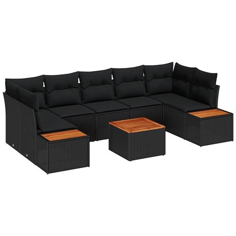 Set Divano da Giardino con cuscino 8 pcs Nero Poly Rattan - Foto 1