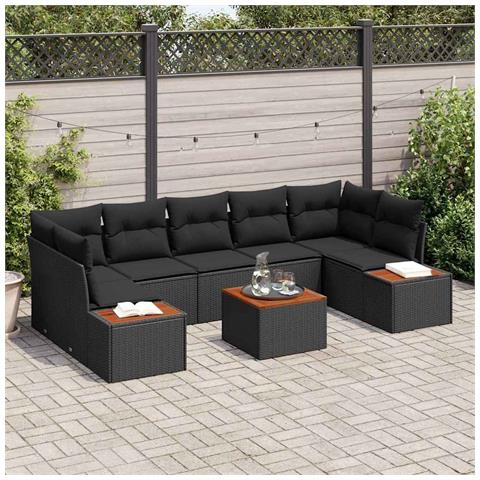 Set Divano da Giardino con cuscino 8 pcs Nero Poly Rattan - Foto 2