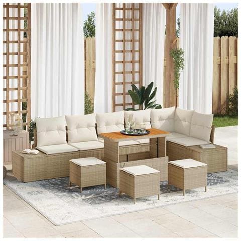 Set Divano da Giardino con cuscino 10 pcs Beige Poly Rattan - Foto 2