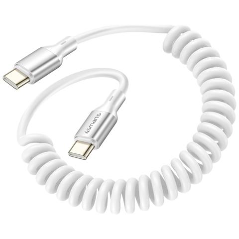 Cavo Usb-c A Usb-c 100w 480 Mb /s A Spirale Retrattile Da 12 A 50 Cm, Bianco - Foto 1