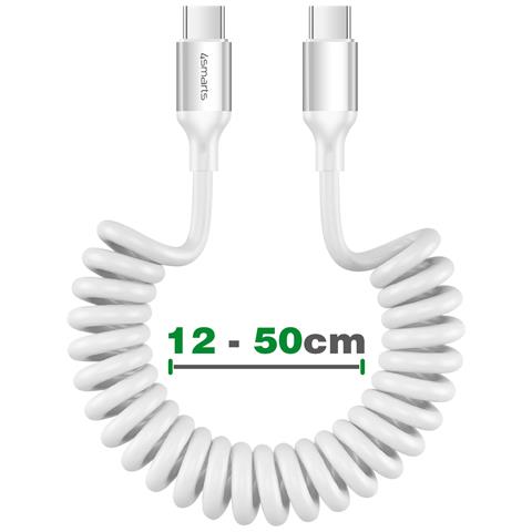 Cavo Usb-c A Usb-c 100w 480 Mb /s A Spirale Retrattile Da 12 A 50 Cm, Bianco - Foto 5