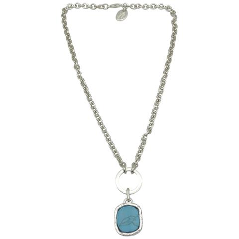 Collana Con Ciondolo Turchese Placcato Argento 10µ - Foto 1
