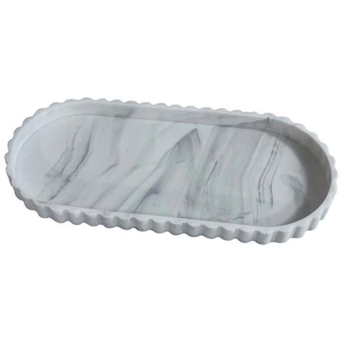 Vassoio Ovale Con Bordo In Pizzo Di Silicone - Motivo Marmo, Organizer Decorativo Per Cosmetici White - Foto 1