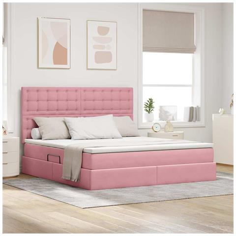 Letto con contenitore e materasso Rosa 180 x 200 cm Velluto - Foto 2
