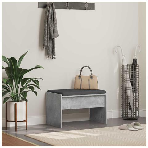 Panca per ingresso con cuscino Grigio cemento 63 x 38 x 40 cm - Foto 2