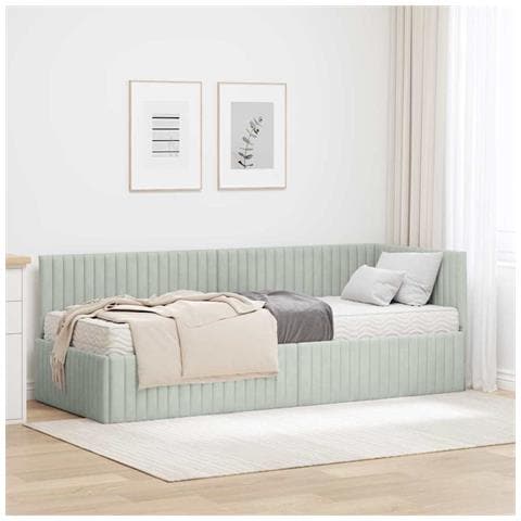 Struttura Letto Angolare con Materasso 2 pcs Grigio chiaro - Foto 2