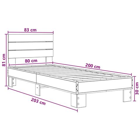 Struttura letto con testata Rovere Fumo 80 x 200 cm - Foto 8