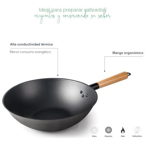 66132 - Wok rustico, wok in ferro 100% naturale con rivestimento antiaderente a tre strati - Foto 2