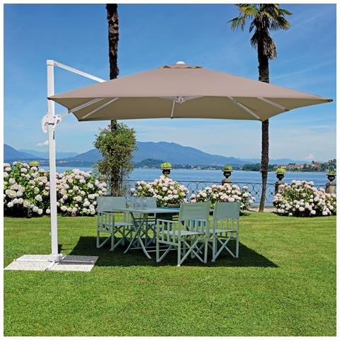 Ombrellone Da Giardino 3 X 4 Palo Laterale Bianco, Telo Tortora Per Esterno Ristorante Gelateria Bar Hotel Albergo - Foto 3