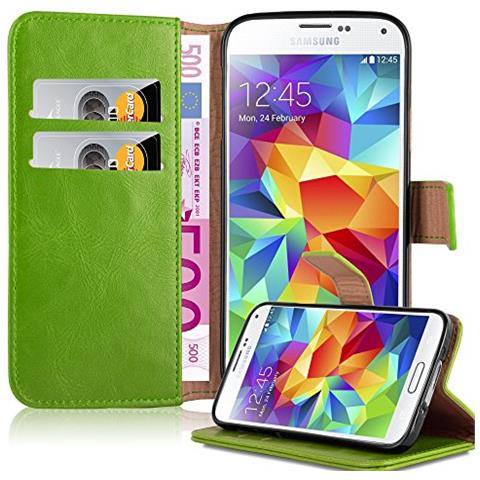 Custodia Libro Per Samsung Galaxy S5 / S5 Neo In Grass Grün - Con Vani Di Carte, Funzione Stand E Chiusura Magnetica - Portafoglio Cover Case Wallet Book Etui Protezione - Foto 1