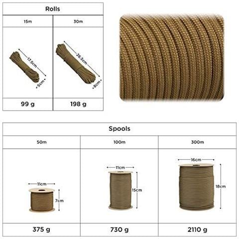 Paracord 550 7 Fili Di Tipo Iii Mil-spec Sopravvivenza Cable - 250kg Carico Di Rottura Coyote Brown 50 M - Foto 4