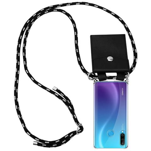 Catena Di Telefoni Cellulari Compatibile Con Huawei P30 Lite In Nero Argento - Coperchio Protettivo In Silicone Con Anelli D'argento, Cinturino In Corda E Custodia Staccabile - Foto 1