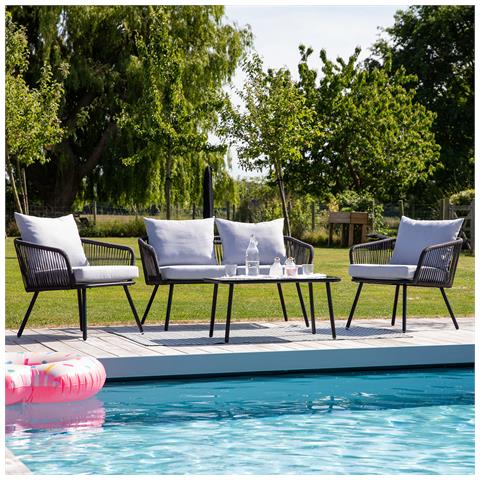 Set Di Mobili Da Giardino In Corda Ouvéa Grigio Chiaro - 4 Posti A Sedere - Foto 12