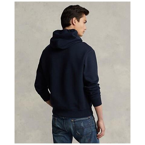 Felpa Ralph Lauren Uomo Navy Con Cappuccio In 100% Cotone Felpa Con Logo Tg M - Foto 2