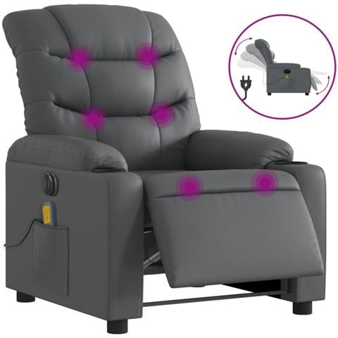Poltrona Massaggiante Elettrica Reclinabile Grigio Similpelle - Foto 1