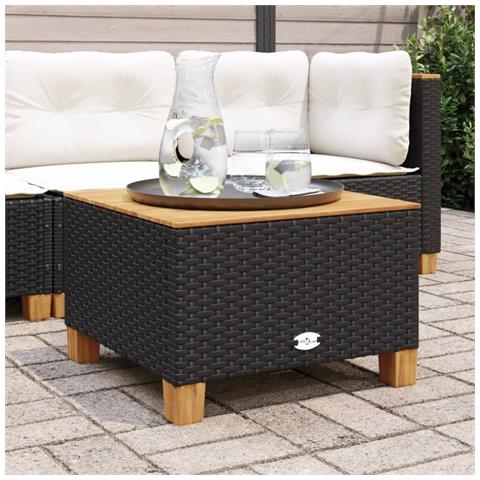 Tavolo Da Giardino Nero 55x55x36cm In Polyrattan E Legno Acacia - Foto 3