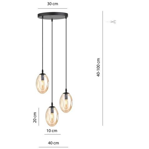 Lampada A Sospensione Astral - Nero, Ambra - Acciaio Verniciato A Polvere, Vetro - 40x100x40 Cm - Foto 5