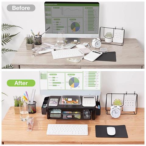 Supporto Per Monitor Ergonomico Regolabile A 3 Altezze Con Cassetto E Portaoggetti - Foto 3