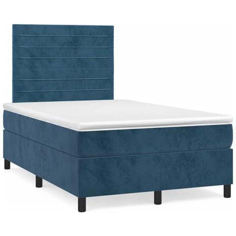 Letto A Molle Materasso E Led Blu Scuro 120x190 Cm In Velluto - Foto 1