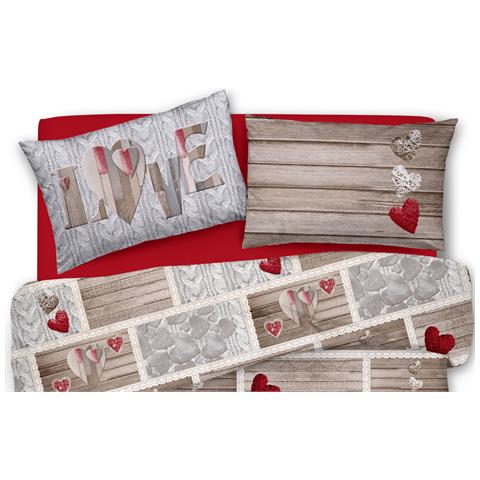 Copripiumino Sacco Piumone Pensieri Delicati Cotone Disegno Shabby Love Singolo Rosso - Foto 2