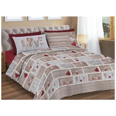 Copripiumino Sacco Piumone Pensieri Delicati Cotone Disegno Shabby Love Singolo Rosso - Foto 1