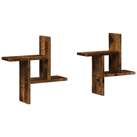 Mensole Da Parete 2pz Rovere Fumo 38x12x38 Cm In Truciolato - Foto 2
