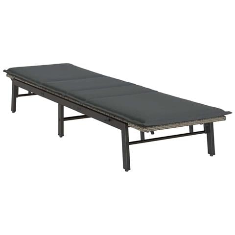 Lettino Prendisole con Cuscino Grigio in Polyrattan - Foto 2